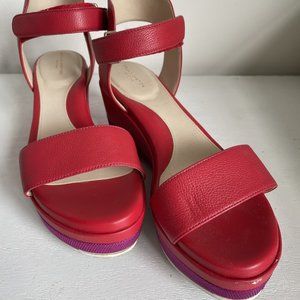 Cole Haan Grand Ambition Leather Platform Wedge Sandals Size 9.5
